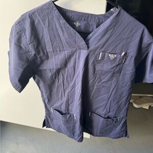 Used- Med Couture Black Scrub Top with Gold Logo